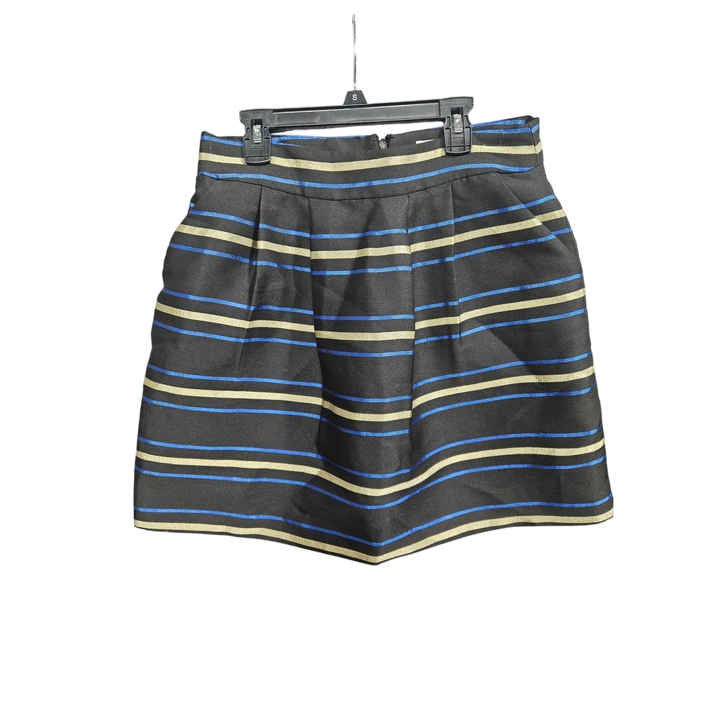 Halogen Women Black Metallic Gold Blue Striped Pleated Mini Skirt with Pockets 4